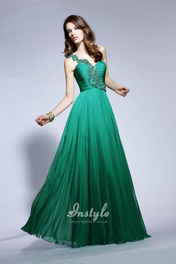 sweetheart green beaded chiffon prom dress